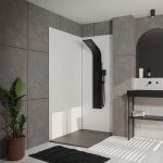 Colonne de douche effet pluie - 140x20cm - acier inoxydable brossé noir mat Colonne de douche effet pluie - 140x20cm - acier inoxydable brossé noir mat