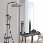 Colonne de douche gris canon systme de douche en acier inoxydable murale rglable douchette  main avec ...
