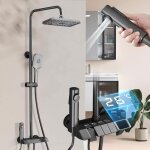 Colonne de douche gris avec lcd affichage temp�rature deau - systeme de douche piano montage mural3 modes ...