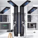 Colonne de douche hydromassage noir led pour baignoire avec avec 4 micro jets de massage colonne douche ... Colonne de douche hydromassage noir led pour baignoire avec avec 4 micro jets de massage colonne douche ...