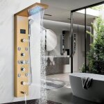 Colonne de douche hydromassantes dore système de panneau de douche contrôle de la température douche ... Colonne de douche hydromassantes dore système de panneau de douche contrôle de la température douche ...