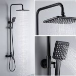 Colonne de douche noir avec mitigeur mcanique - haute rglable 90 - 124 cm - pomme haute 19x29 cm - ...