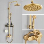 Colonne de douche rtro - robinet mitigeur - hauteur de rglage - avec tagre - laiton antique