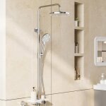 Colonne de douche sans robinetterie - hoerfuriy - 3 jets - douchette & pluie �25cm - 98 - 130cm - �tag�re ...