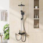 Colonne de douche sans robinetterie - promiracal - 3 jets - douchette & pluie Ø25cm - 98 - 130cm - Étagère ... Colonne de douche sans robinetterie - promiracal - 3 jets - douchette & pluie Ø25cm - 98 - 130cm - Étagère ...