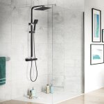 Colonne de douche thermostatique - acier inoxydable - mitigeur - pomme haute carre - rglable - noir ...