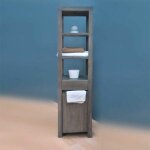 Colonne de rangement salle de bain en bois teck gris vieilli