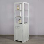 Colonne de rangement salle de bain sur pied en bois blanc - teck blanchi Colonne de rangement salle de bain sur pied en bois blanc - teck blanchi