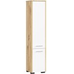 Colonne salle de bains akord fin ch�ne artisan 30 cm 2 portes fa�ade blanche 5 �tag�res 30x30x140 cm