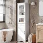 Colonne salle de bain - blanc - armoire haute - 1 porte - 3 compartiments ouverts - 170 cm