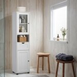 Colonne de salle de bain - blanc - rangement ajustable - tiroir - porte vitr�e