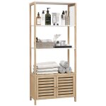 Colonne de salle de bain - homcom - 3 tagres ouvertes - 1 placard avec portes  lattes - 63 x 30 x ...