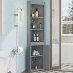 Colonne de salle de bain - merax - mdf - gris - 3 étagères ouvertes - portes résistantes à lhumidité Colonne de salle de bain - merax - mdf - gris - 3 étagères ouvertes - portes résistantes à lhumidité