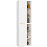 Colonne salle de bains vami suspendu blanc et ch�ne sonoma 50 cm 2 portes 10 �tag�res 50x30x170 cm