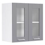 Colura meuble haut de cuisine 80 cm 2 portes en verre gris anthracite blanc.