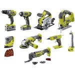 Combo 9 outils sans fil ryobi one + - 2 batteries 5 et 2 ah, chargeur rapide, 2 sacs de transport