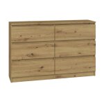 Commode 120 cm - 6 tiroirs - meuble de rangement chambre - dimensions 120x30x75 cm - design moderne et ...