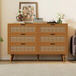 Commode - noyer - 6 tiroirs - design r�tro - montage facile