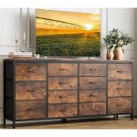 Commode 14 tiroirs tour de rangement en tissu cadre acier plateau bois poign�e facile pour chambre 160x35x75cm ...