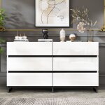 Commode 140 * 395 * 785 cm avec six tiroirs pieds en m�tal convient au salon et � la chambre - blanc