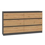 Commode 140 cm - 6 tiroirs - meuble de rangement chambre - dimensions 138x40x75 cm - design moderne et ...