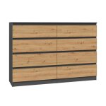 Commode 140 cm - 8 tiroirs - meuble de rangement chambre - dimensions 140x40x97 cm - design moderne et ...
