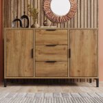 Commode avec 2 portes et 3 tiroirs 120 x 40 x 76 cm en ch�ne fonc� �tag�re r�glable buffet highboard ...