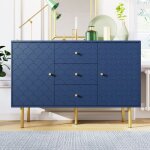 Commode 2 portes 3 tiroirs bleu marine - �tag�re r�glable - rangement moderne pour salon ou chambre