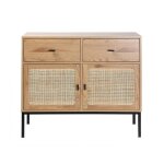 Calicosy - buffet 2 portes 2 tiroirs avec cannage rotin l90cm - jaya - bois clair
