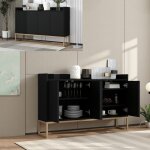 Commode avec 3 sparateurs et 5 compartiments - buffet avec 4 portes - 120x30x80 cm - mtal et panneaux ...