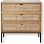 Calicosy - commode 3 tiroirs faade rotin l80 x p39 cm - jaya - bois clair