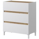 Commode 3 tiroirs - dcor chne et blanc - finition satine - l79 x p41 x h90 cm - tempus