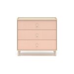 Commode 3 tiroirs petits - meubles - alycia - 90 x 40 x 85cm - beige - rose corail - effet bois Commode 3 tiroirs petits - meubles - alycia - 90 x 40 x 85cm - beige - rose corail - effet bois
