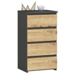 Commode � 4 tiroirs - dimensions 40x35x74cm - petite commode de chambre - meuble dappoint - gris et ch�ne ...