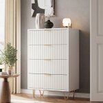 Commode 4 tiroirs blanc style scandinave - adwolt - poignées dorées rangement pratique - 60x34x90 cm ... Commode 4 tiroirs blanc style scandinave - adwolt - poignées dorées rangement pratique - 60x34x90 cm ...