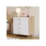 Commode 4 tiroirs en bois clair et blanc 80x54x90 cm ? merax table de chevet scandinave pour chambre ...