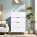 Commode 4 tiroirs - buffet de rangement - meuble de chambre - pieds en m�tal - style scandinave - 60 ...