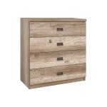 Commode � 4 tiroirs coulissantes coloris ch�ne / gris motif �criture - longueur 80 x profondeur 40 x ...