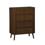 Commode 4 tiroirs. d�cor stri� noyer. l 80x p 45 h 100cm