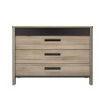 Commode 4 tiroirs effet bois ch�ne clair avec finition laqu�e noire