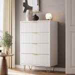 Commode � 4 tiroirs - leww - design scandinave - commode de chambre armoire - 60x34x91 cm - blanc