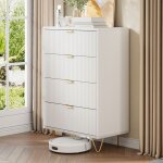 Commode 4 tiroirs - luminarix - motif ondul� - pieds dor�s - mdf blanc 60x34x91 cm