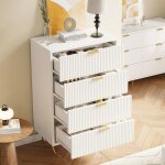 Commode blanche 4 tiroirs commode chambre avec pieds et poignes dores buffet moderne pour salon chambre ...