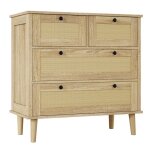 Commode 4 tiroirs en rotin naturel - structure bois massif & pieds solides - rangement �l�gant pour chambre ...