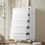 Commode  5 tiroirs 60 x 40 x 109cm commode blanche bois meuble de rangement avec pieds en mtal pour ...