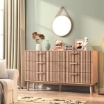 Commode 6 tiroirs - 100 cm - buffet bas design à lattes - meuble de rangement pour chambre salon Commode 6 tiroirs - 100 cm - buffet bas design à lattes - meuble de rangement pour chambre salon