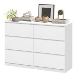 Commode 6 tiroirs 100x31x69cm - woltu chiffonnier moderne blanc - grand meuble de rangement - assemblage ...