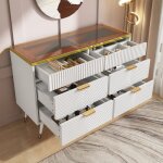 Commode 6 tiroirs 120x40x76cm meuble de rangement buffet bas avec poignes pieds en mtal pour salon ...