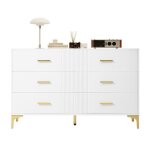Commode 6 tiroirs blanche 120x76x40cm - meuble de rangement pour salon & chambre
