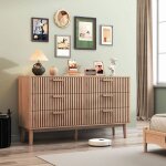 Commode 6 tiroirs commode bois massif avec grand espace de rangement chiffonnier meuble de rangement ...